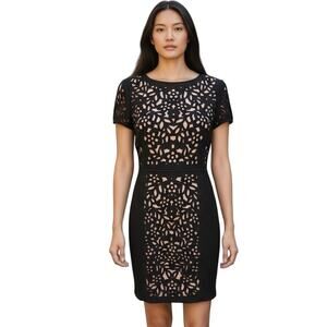 Anthropologie Maeve Black Basalt Laser Cutouts Eyelet Dress 6P Versatile Sexy
